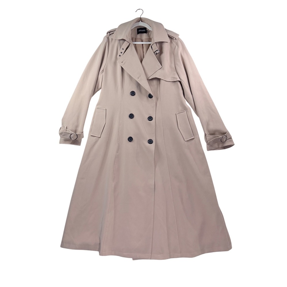 ebossy Trench Coat Women 2XL Beige Double Breasted Belted Long Jacket Classic
